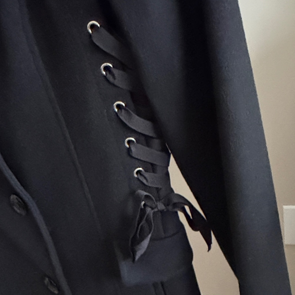 Betsey Johnson Black Trench Coat with Side Lacing Detail - Picture 3 of 10